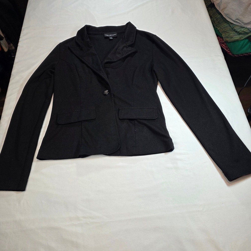 The Zenana Women Small Short Blazer Jacket Black Slim Fit Cropped Lightweight S